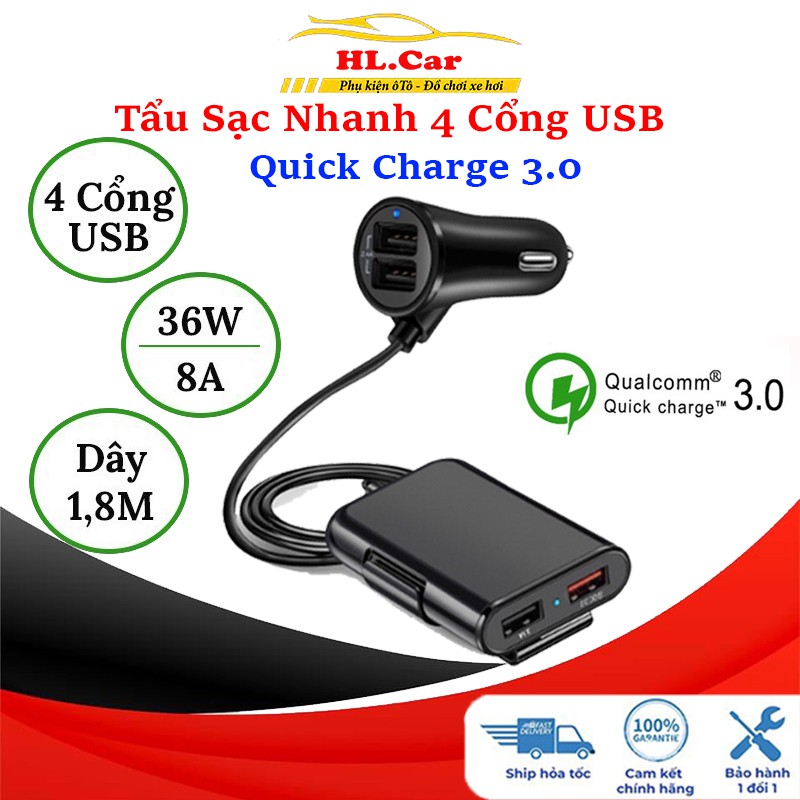 Tẩu Sạc Ô Tô 4 Cổng USB - 1 Cổng Quick Sạc Nhanh 3.0 Tiện Dụng VER 5