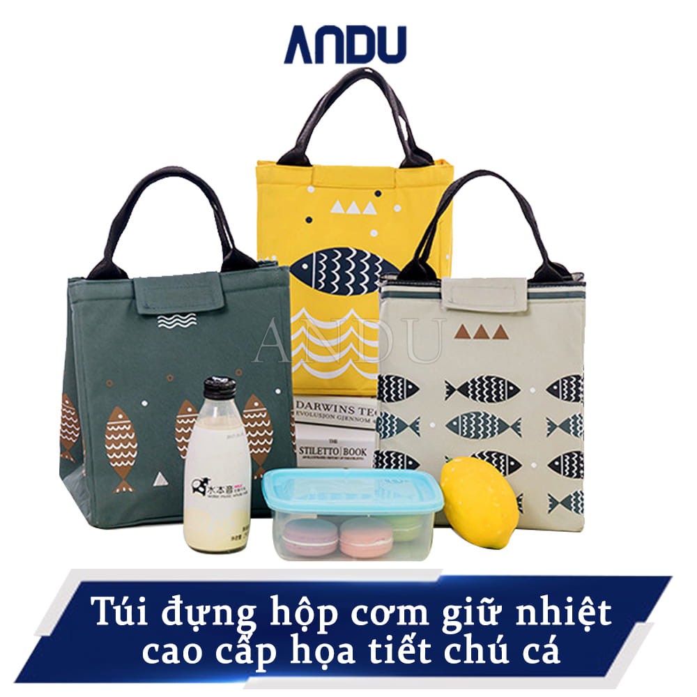 Túi Giữ Nhiệt Họa Tiết Hình Cá Túi Đựng Hộp Cơm Văn Phòng Cao Cấp