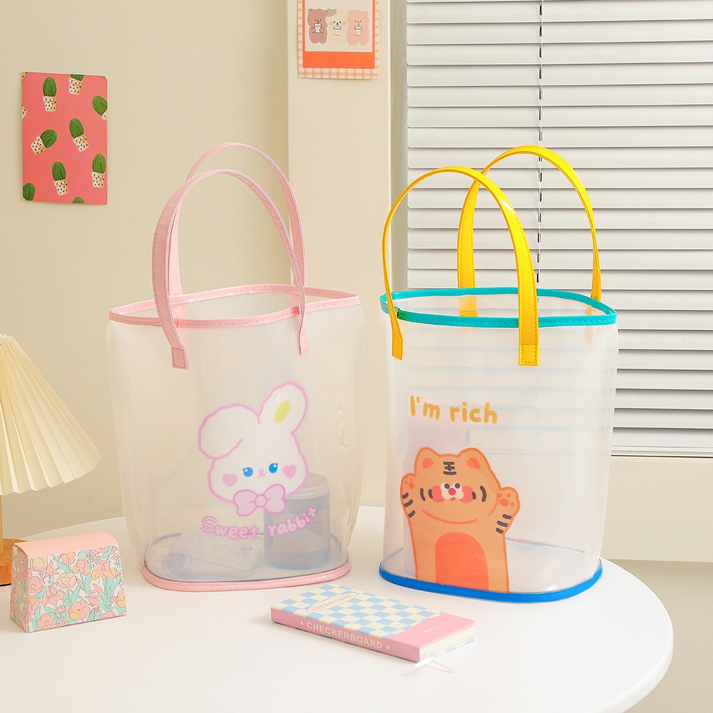 Túi Xách Nhựa PVC Trong Suốt Cỡ Lớn Họa Tiết Hoạt Hình Xinh Xắn