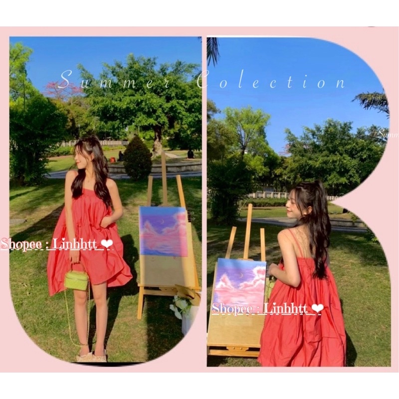 | CÓ SẴN | ĐẦM 2 dây babydoll nhúng chất thô hàn dày dặn đầm form bí đầm bầu freesize