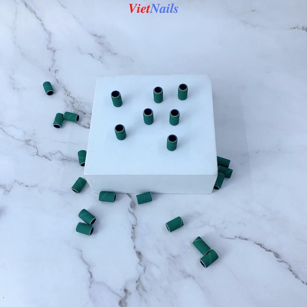 Hộp 100 Đầu Mài Nhám Giấy Xanh Mịn, Xanh Nhám - Tặng Kèm Đầu Gắn Mài Kim Loại