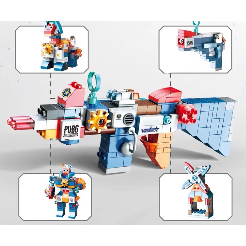 Xếp hình khối cỡ lớn robot hãng Feelo, xếp hình khối mẫu robot, súng đồ chơi cho bé