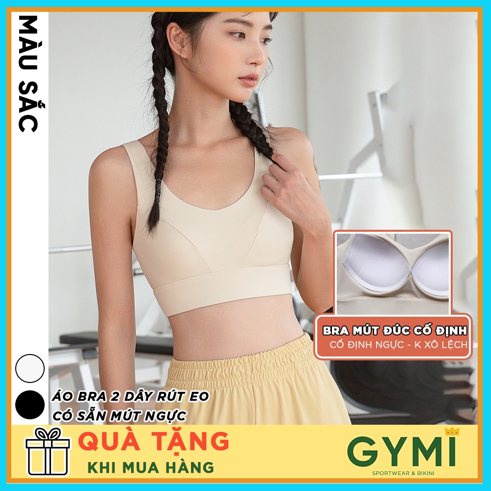 Áo bra tập gym yoga nữ GYMI AL39 mút cố định dáng 2 dây thể thao khoá cài sau chất thun poly cao câp nâng đỡ ngực