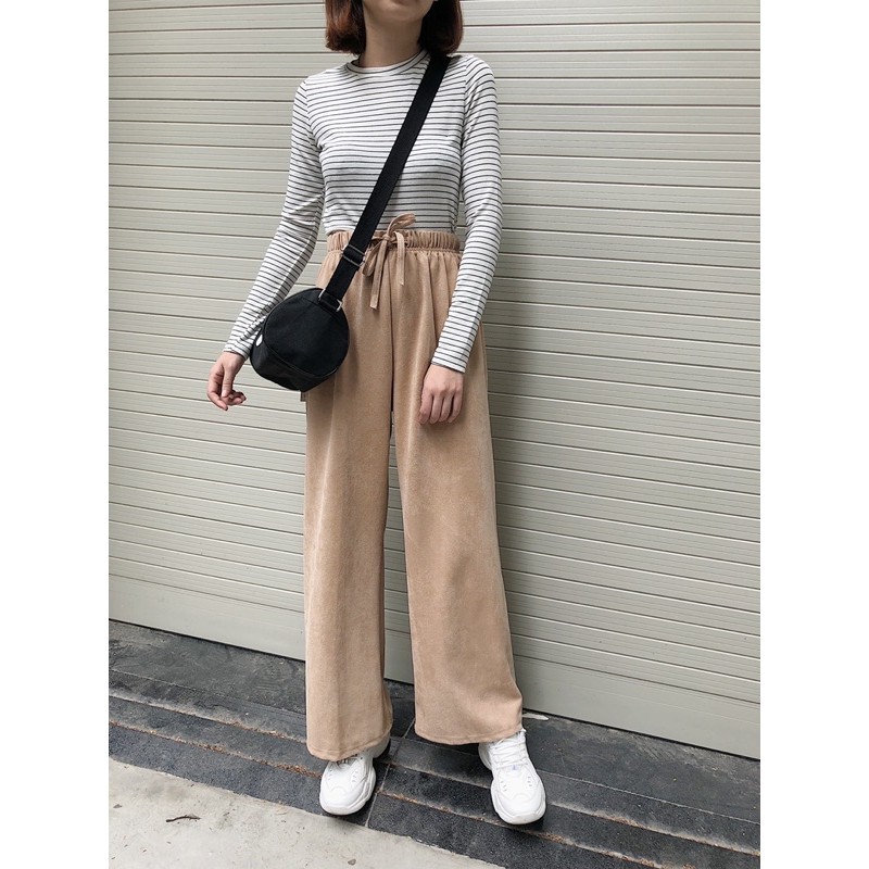 quần thun gân cạp cao culottes oversize