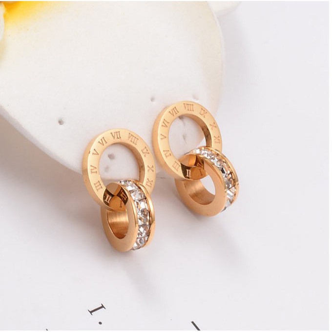 Bông Tai Hình Tròn Đính Đá Zircon Toàn Diện Phong Cách Cổ Điển
