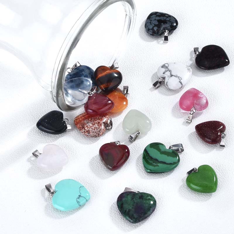 Hạt charm thạch anh hình trái tim làm trang sức thủ công