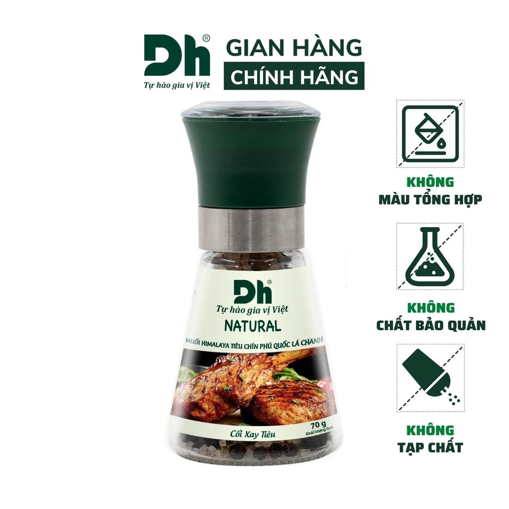 Muối Himalaya tiêu chín Phú Quốc lá chanh Natural DH Foods dạng cối xay gia vị chế biến thực phẩm 70gr - DHGVT94