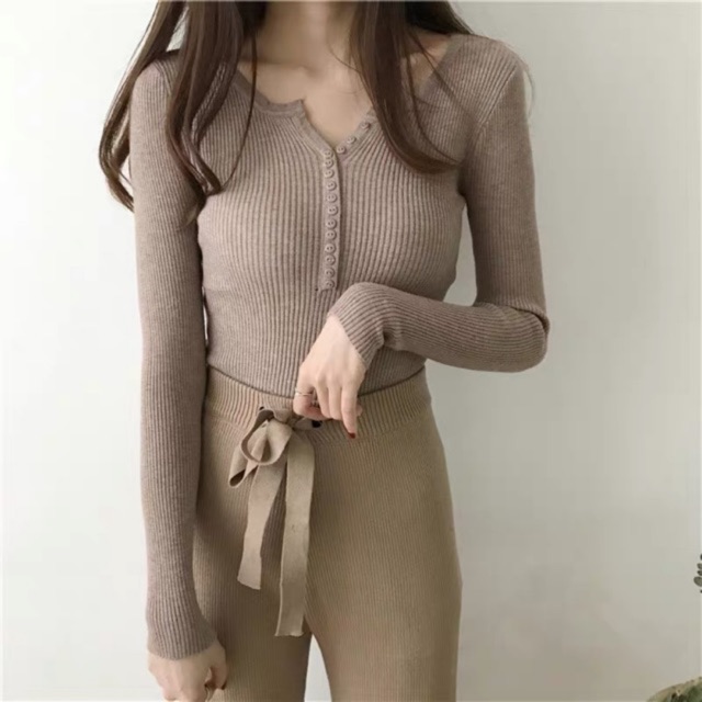 MS205 Áo len lông cừu dài tay cúc dọc NoBrandWool