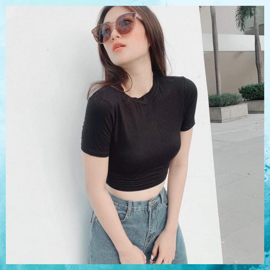 [FreeShip] Áo Croptop Dáng Ôm, Áo Croptop Tay Ngắn Cổ Tròn Vải Cotton Zip Xịn Xò | BigBuy360 - bigbuy360.vn