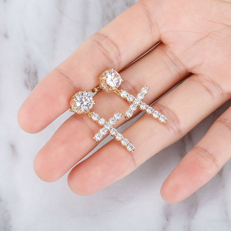Bông Tai Hình Chữ Thập Đính Đá Zircon Lấp Lánh Sang Trọng Cho Nữ