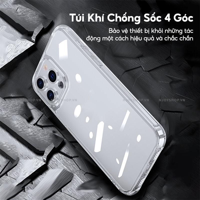 Ốp Lưng Kính Cường Lực Cao Cấp Chống Ố Vàng Hybrid Clear 4 Góc Chống Sốc Cho Điện Thoại 13 Pro Max Njoyshop