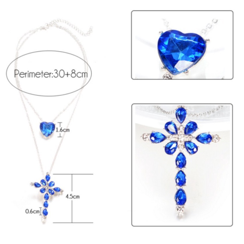 Dây chuyền nữ thời trang đính đá chữ thập, trái tim xanh cá tính