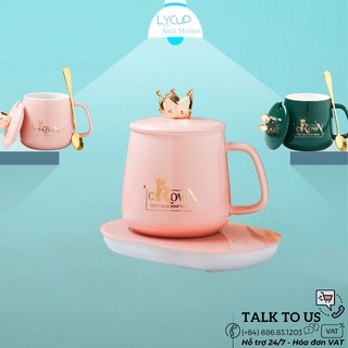 Cốc sứ VƯƠNG MIỆN - KHẮC TÊN THEO YÊU CẦU ý nghĩa, ly sứ CÓ NẮP & THÌA, dung tích 400ml, HÔP QUÀ TẶNG in logo, in hình