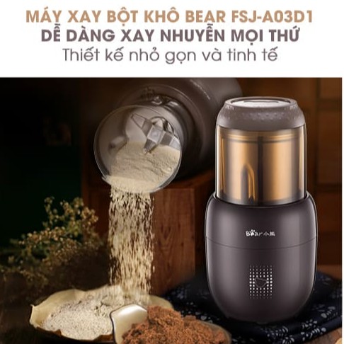 Máy Xay Bột Gạo - Hạt Cà Phê - Tiêu - Ngũ Cốc Đa Năng Mini Dùng Cho Gia Đình_Chính Hãng Bear FSJ-A03D1S (Bản Quốc tế)