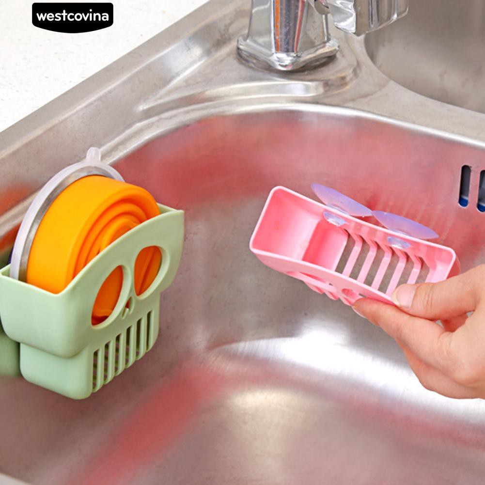 Giá nhựa hình đầu lâu màu trơn gắn bồn rửa chén dùng để đựng mút rửa chén ráo nước tiện dụng