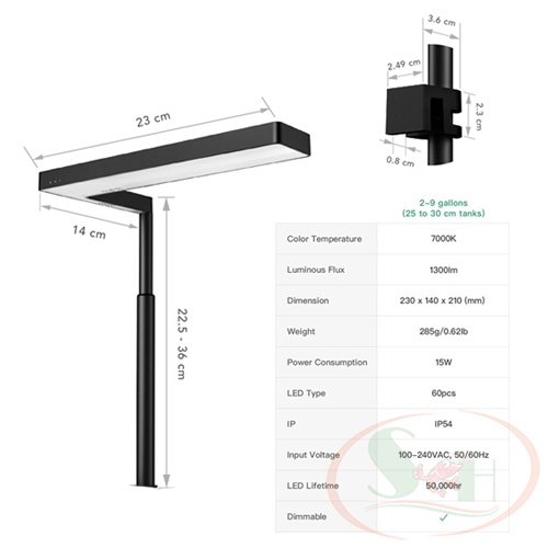 Đèn led ONF Flat Nano + quang phổ rgb kẹp bể thủy sinh cá tép