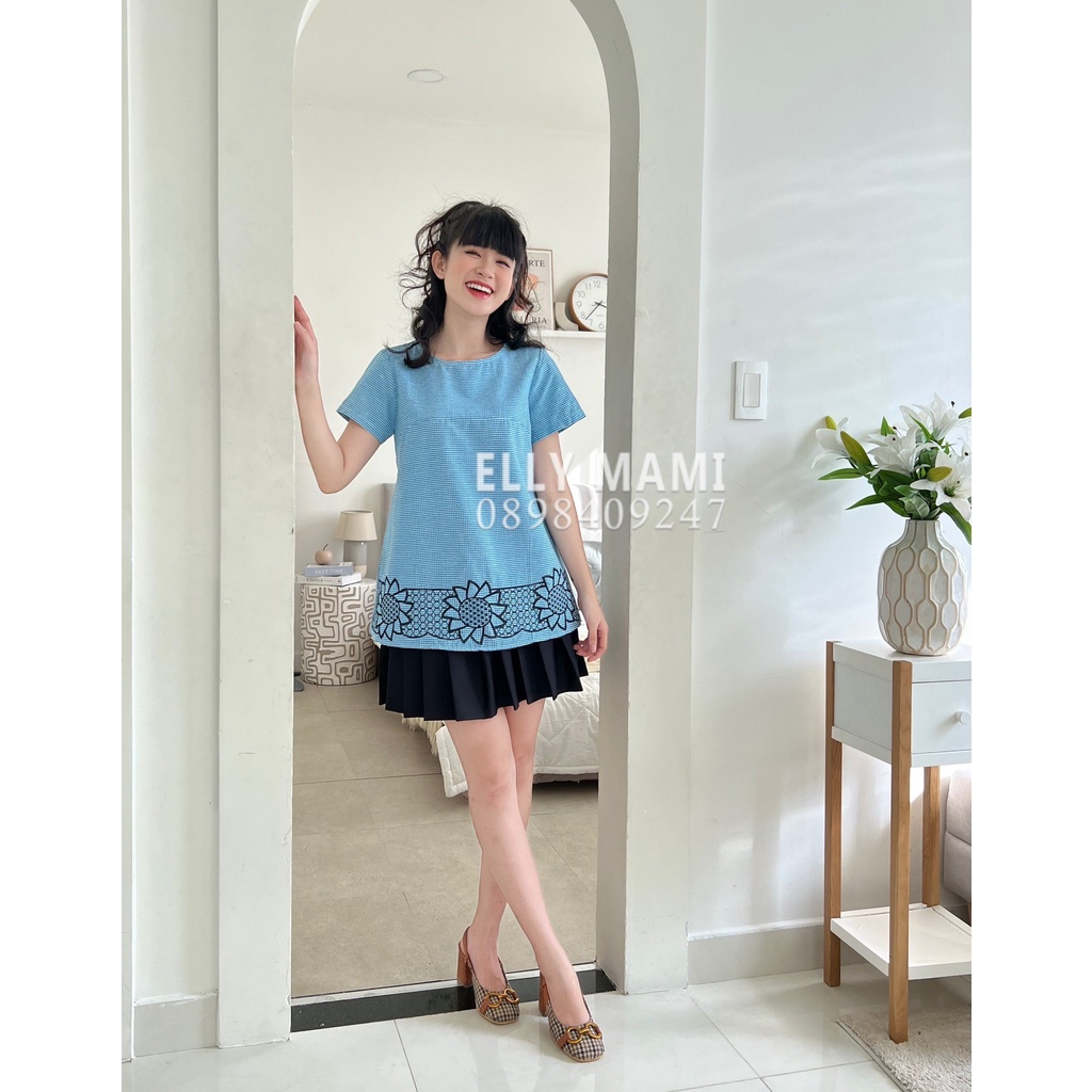 ( 40kg - 65kg ) Set Áo Bầu , Bigsize Sau Sinh Kẻ Thêu Hoa Mặc Thoải Mái Suốt Thai Kì &amp; Sau Sinh Thiết Kế Cao Cấp