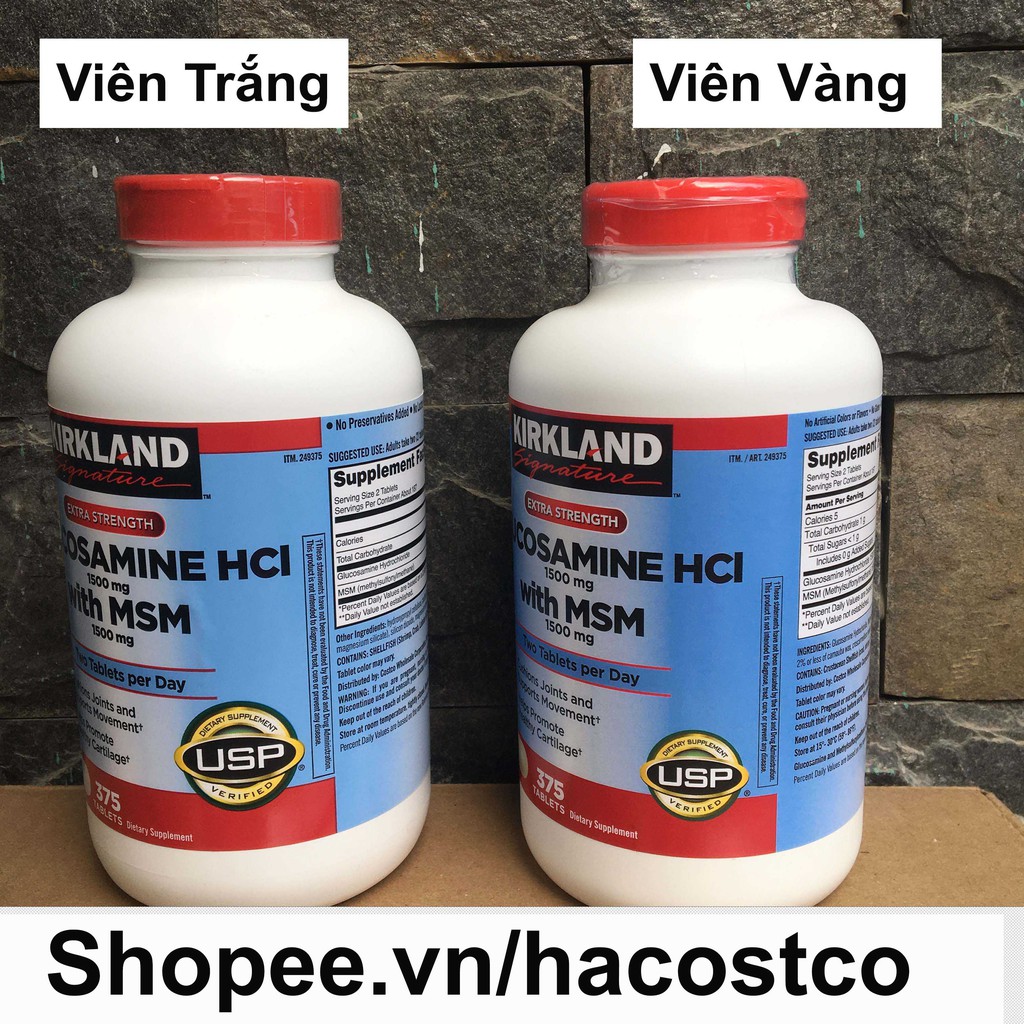 [Mã COSHOT28 hoàn 8% xu đơn 250K] Viên uống Kirkland Signature Glucosamin HCL 1500mg With MSM 1500mg 375 viên