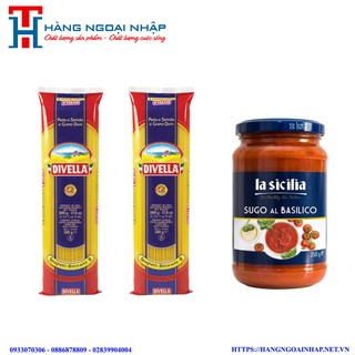 Combo 2 Gói Mì Spaghetti Sợi Tròn Divella Số 8 500Gr Và Sốt Cà Chua Húng Quế Lasicilia