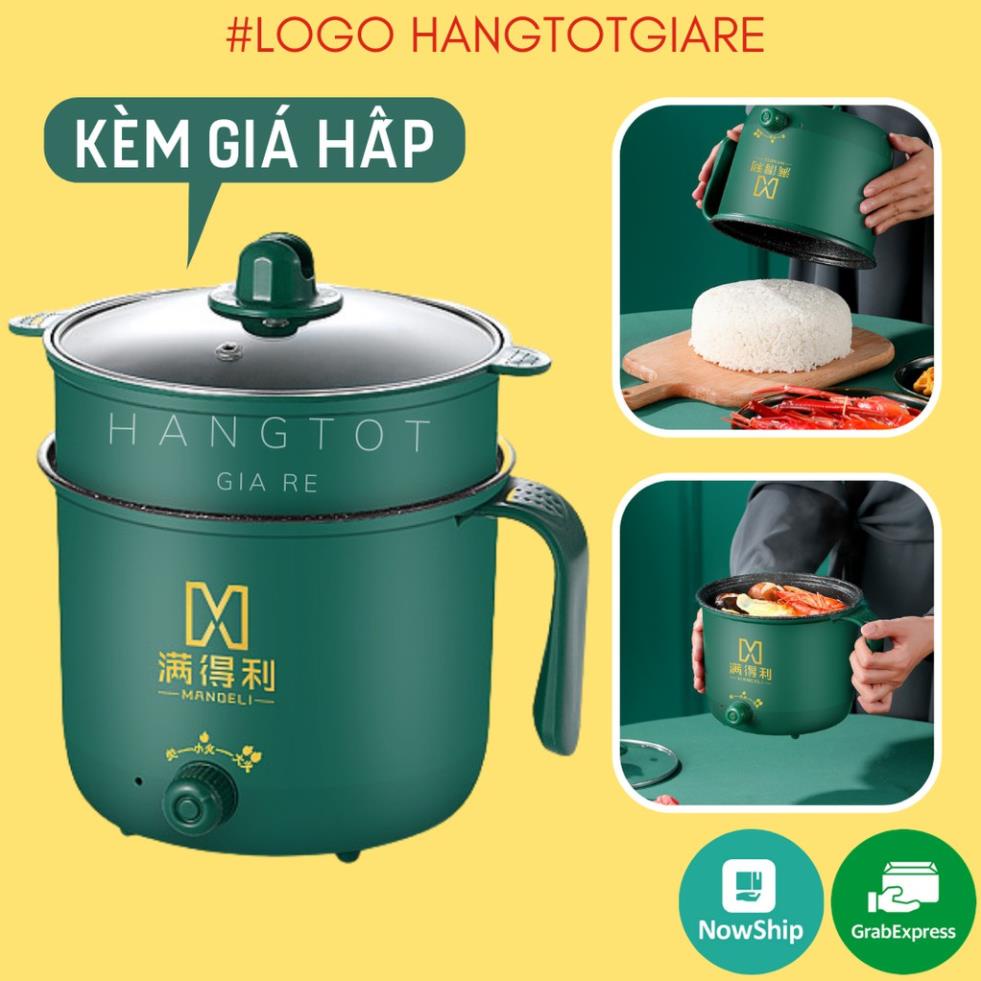 Nồi Lẩu Điện Mini Núm Xoay 2 NẤC NHIỆT Kèm Giá Hấp 1,8L, Ca Nấu Mì,Nấu Cơm Đa Năng 2 Tầng Cao Cấp