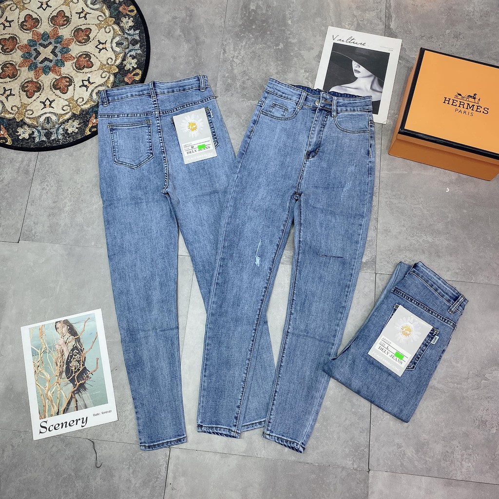 Quần bò nữ quần JEANS xanh rách gối mã 50 (kèm ảnh thật,video)