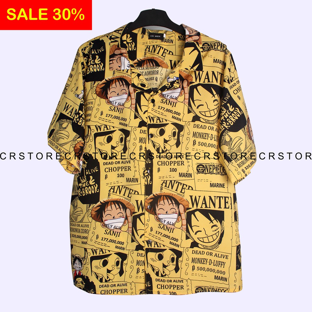 Áo sơ mi Cổ DANTON - VEST Monkey D. Luffy 3 màu vàng - đen - trắng ngắn tay form rộng unisex nam nữ vải lụa | BigBuy360 - bigbuy360.vn