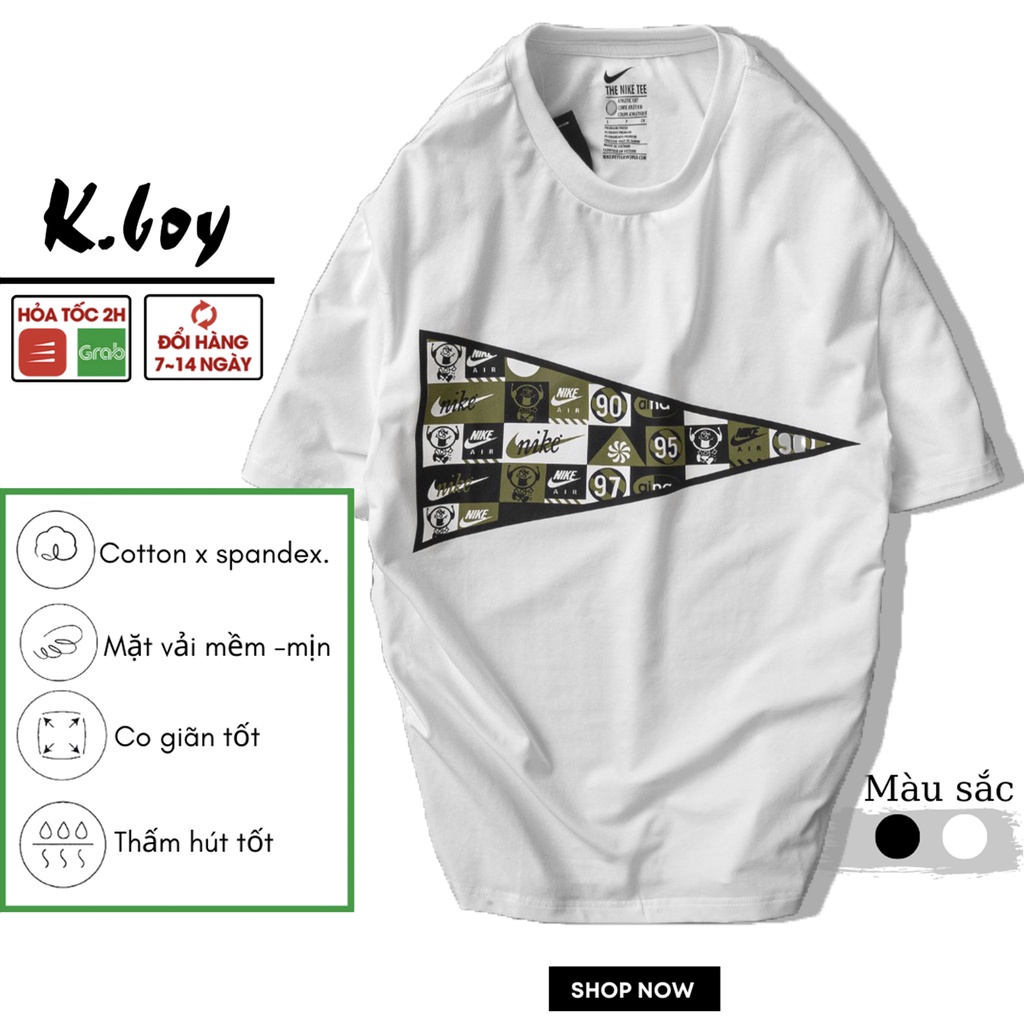 Áo Thun Nam Tay Ngắn Kboy Shop Áo phông tay ngắn cổ tròn Unisex 2 màu Trắng Đen dáng ôm phối cực cá tính - V226
