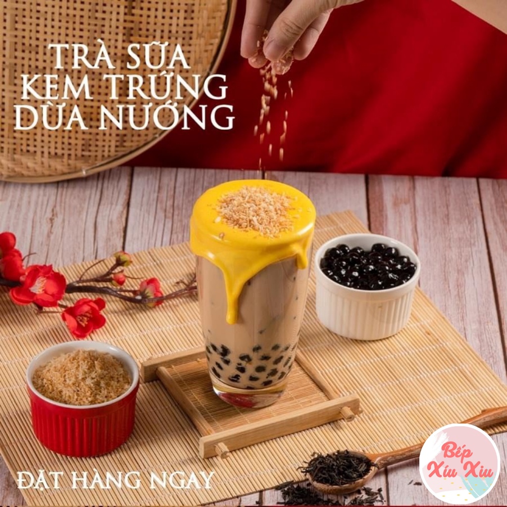 Set nguyên liệu trà sữa kem trứng mix vụng dừa nướng cao cấp 20-25 ly, trà sữa tự pha Bếp Xíu Xiu