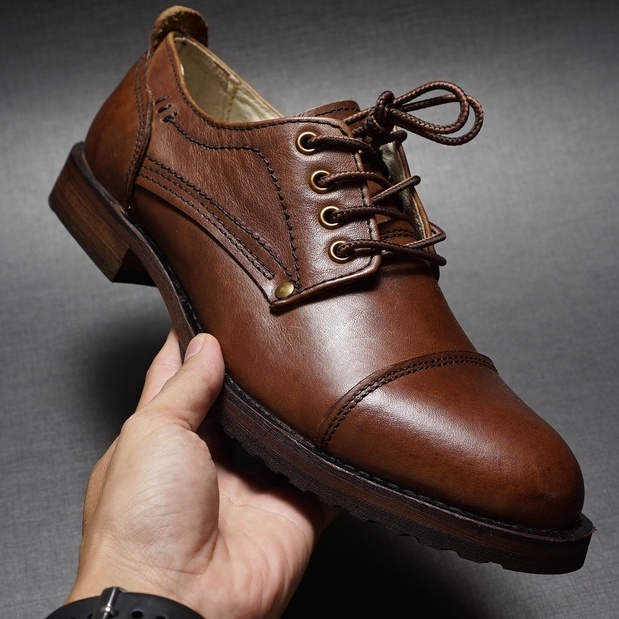 Giày da nam màu nâu REDWING FRYE, giày da thật cổ thấp TONKIN