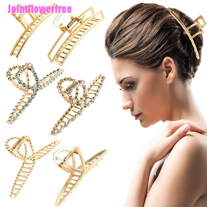 JSS 6 Pieces Metal Hair Claw Clips Premium Gold Metal Strong Hair Jaw Clip Non-Slip JSS