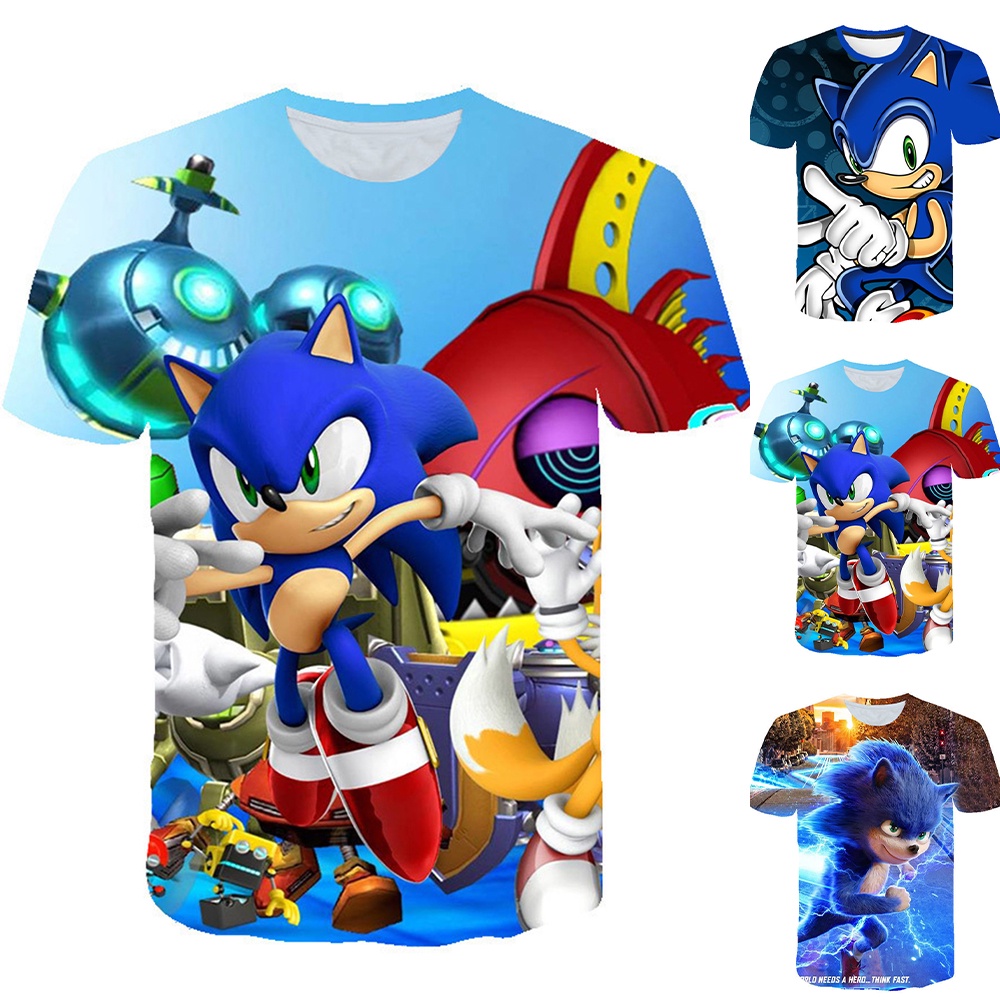 Áo Thun Tay Ngắn Cổ Tròn Họa Tiết Hoạt Hình Sonic Hedgehog 3D Dễ Phối Đồ Thời Trang Mùa Hè Cho Bé
