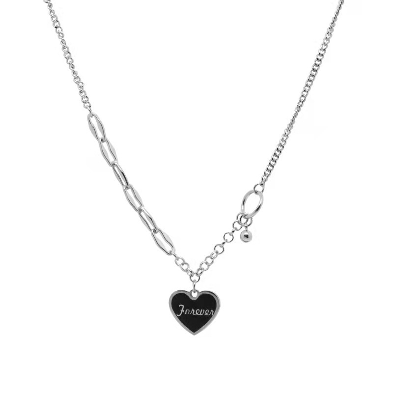 Vòng cổ Thép Titan Màu Đen Phối Mặt Dây Hình Chữ love Phong Cách hip hop Thời Trang