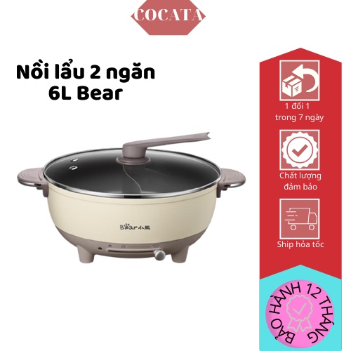 [Mã ELHADEV giảm 4% đơn 300K] Nồi lẩu điện đa năng,nồi lẩu rời,nướng, chiên, xào, nấu canh chính hãng Bear dung tích 6L