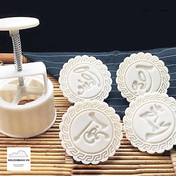 Khuôn bánh trung thu lò xo mặt tròn 150gr chữ Phúc Lộc Thọ Tài