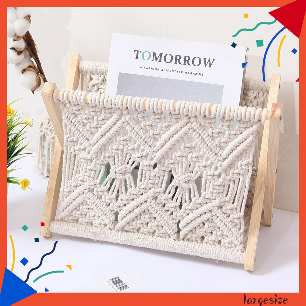 largesize Storage Rack Nice-looking Elegant Decorative Foldable Wooden Cotton Rope Book Shelf Rack for Household