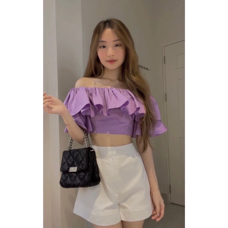 SET ÁO BÈO BẸT VAI PHẦN VAI CÓ THUN CO GIÃN KÈM QUẦN SHORT VẢI TAKTA