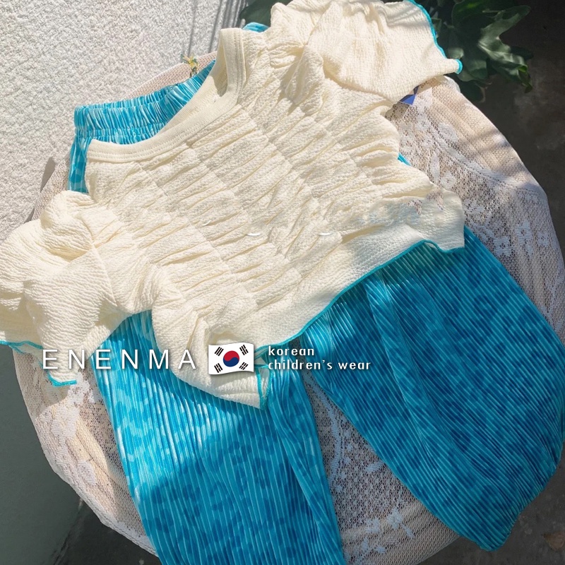 Set Đồ Mùa Hè 2 Món Gồm Áo Tay Phồng + Quần Dáng Rộng Thời Trang Cho Bé Gái