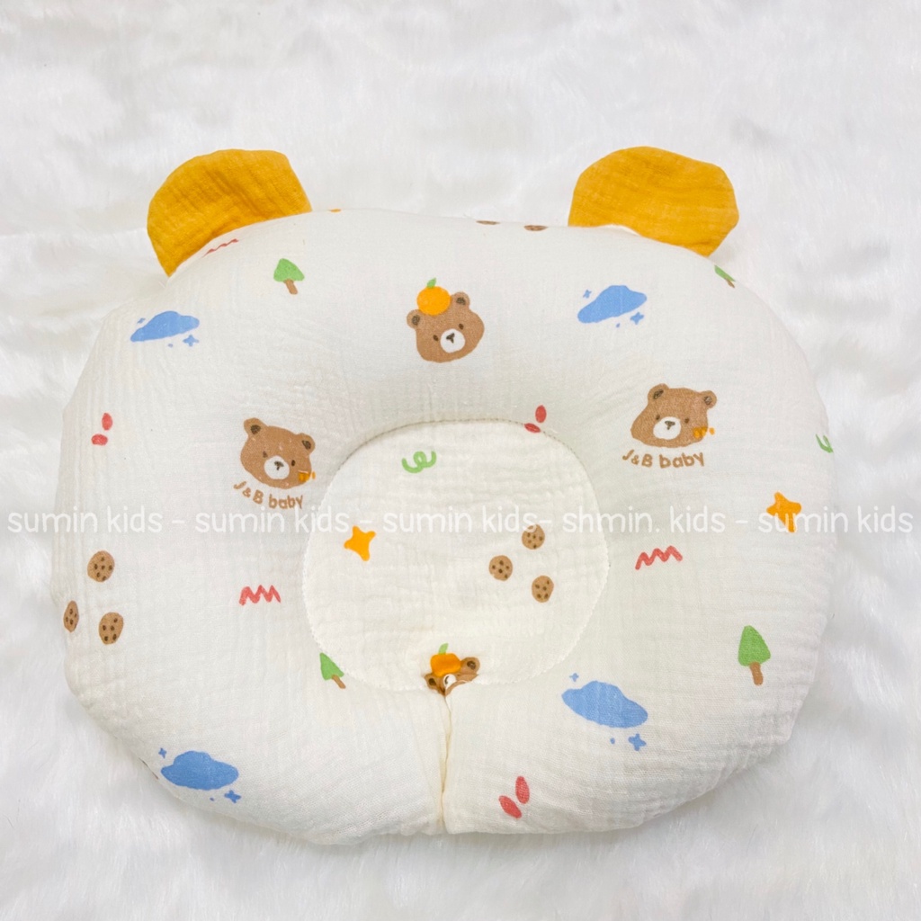 Gối cho bé sơ sinh, gối chống bẹp đầu, gối chống méo đầu cho bé vải xô muslin cao cấp SUMIN