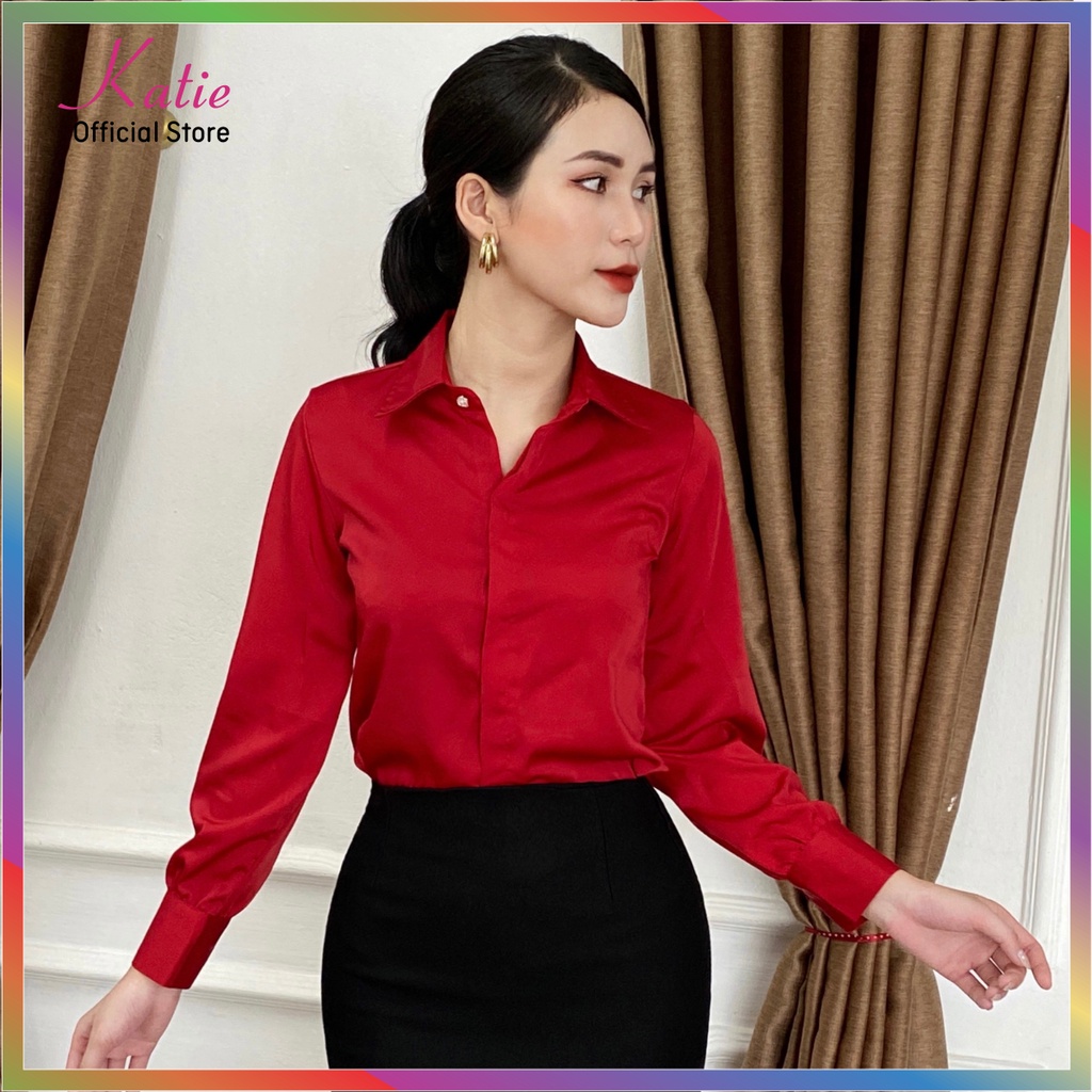 Áo Sơ Mi Nữ Katie Sơ Mi Tay Dài Chất Áo Somi Lụa Ngọc Trai Cao Cấp Nhiều Màu Sang Trọng Mềm Mịn Không Nhăn Al