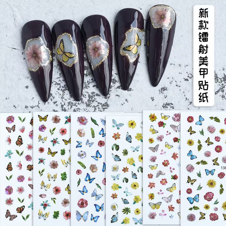 Sticker dán trang trí móng hoa và bướm