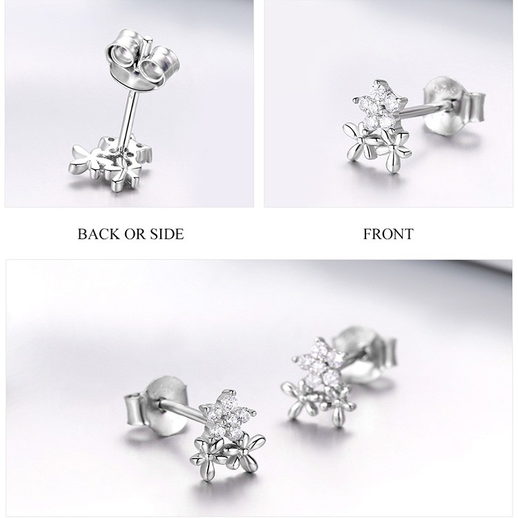 Khuyên Tai Bamoer Bse030 Bạc Đính Đá Pha Lê Zircon Sang Trọng Cho Nữ