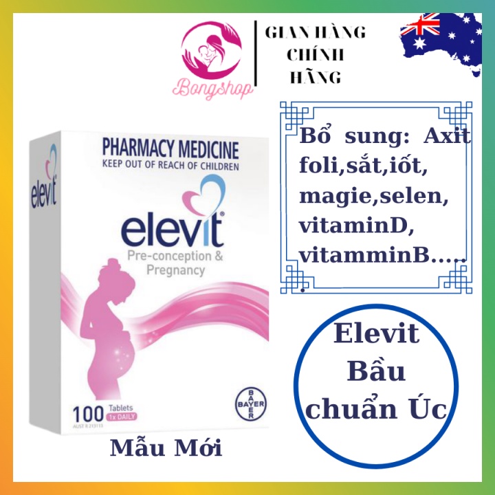 [Cam kết chuẩn Auth] Elevit bầu Úc - Vitamin Tổng Hợp cho bà Bầu 100 viên mẫu mới date mới, giúp mẹ bầu khỏe, con khỏe