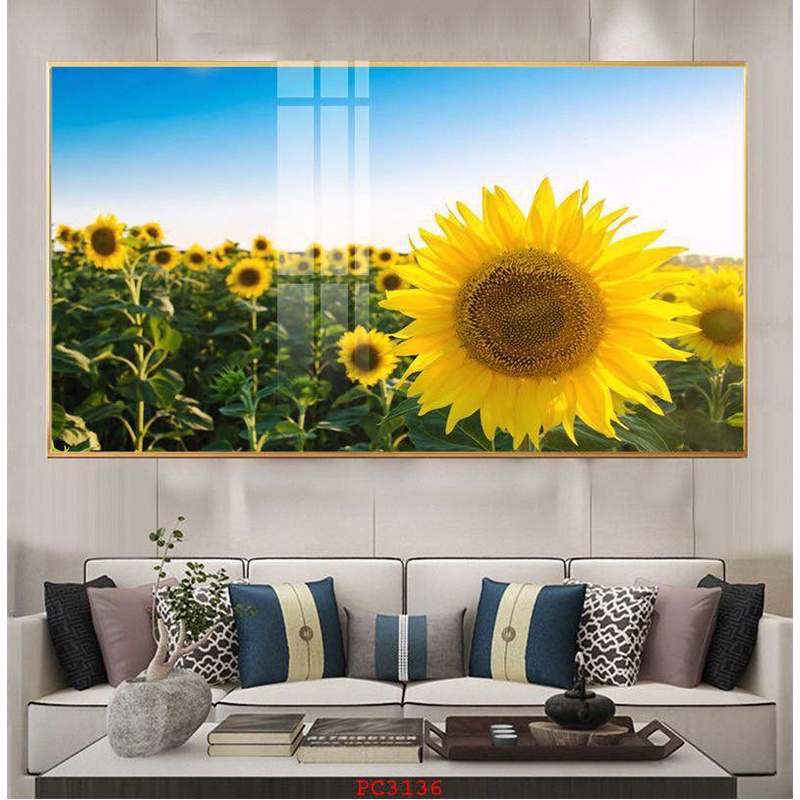 -Tranh Tráng Gương 5D Treo Tường Hiện Đại, tranh đồi hoa hướng dương, tranh đẹp decor nhà xinh.