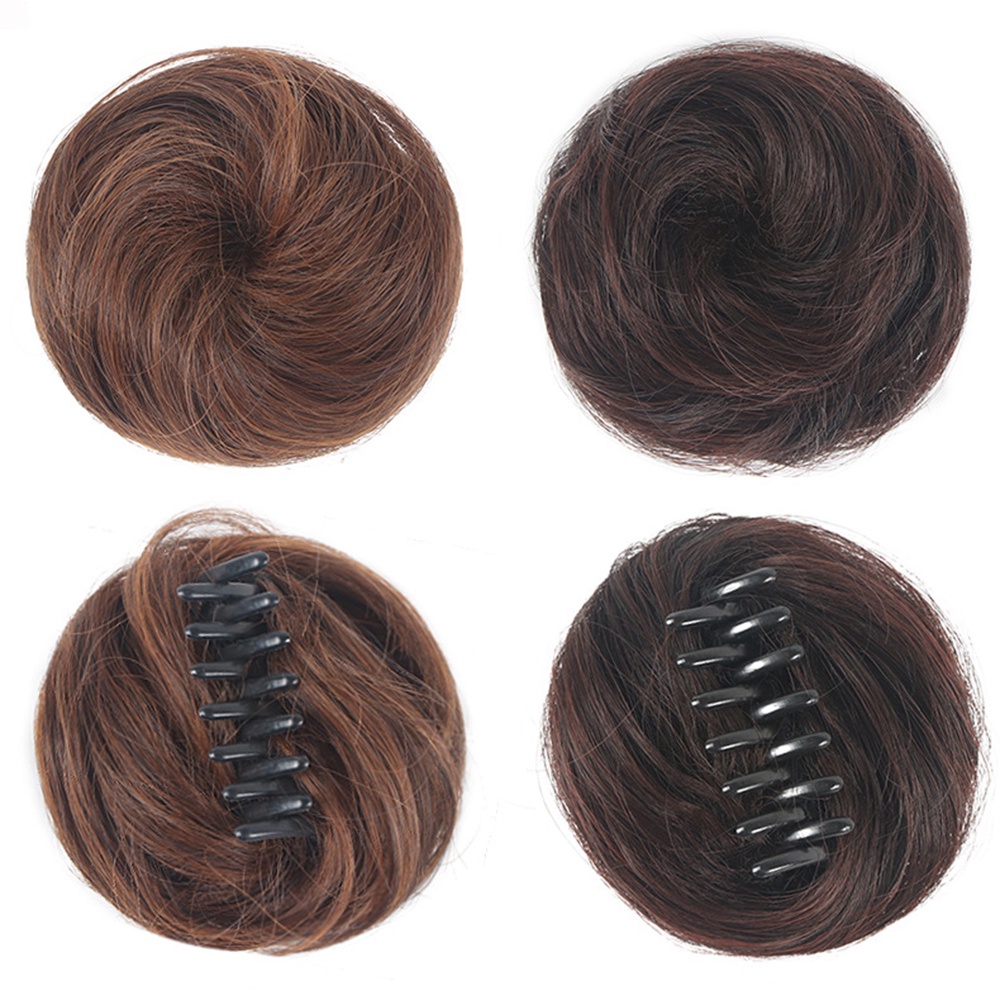 Búi tóc giả xoăn từ sợi tổng hợp màu đen nâu tự nhiên dành cho nữ