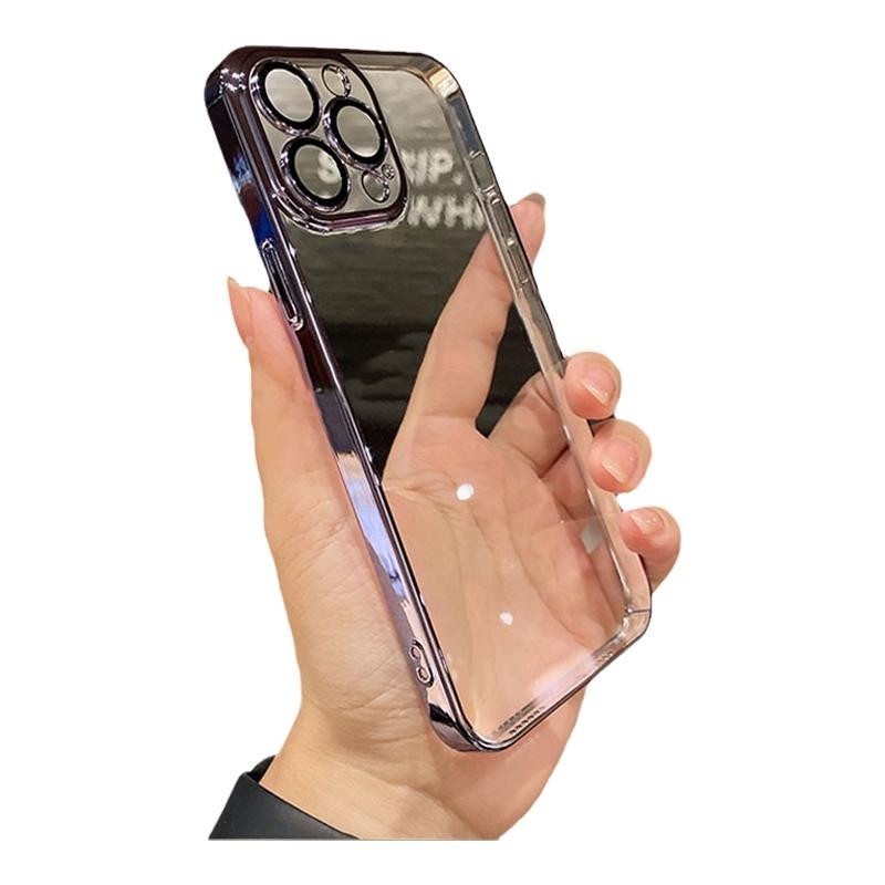 Ốp Điện Thoại Mềm Trong Suốt Mạ Điện Kèm Miếng Dán Ống Kính Dành Cho iPhone 13 12 11 Pro Max