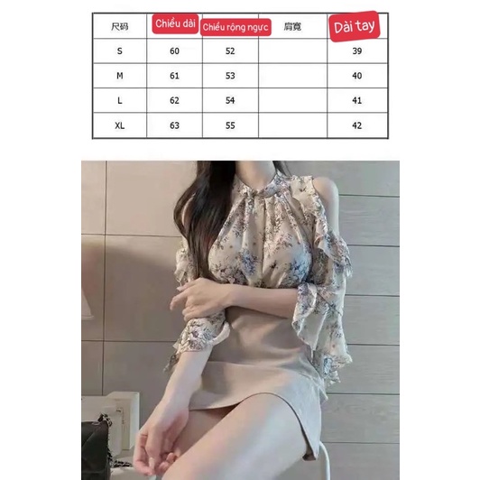 A5 Áo Hở Vai Tay Cánh Tiên Bèo Hoa Nhí Nhẹ Nhàng Nữ Tính