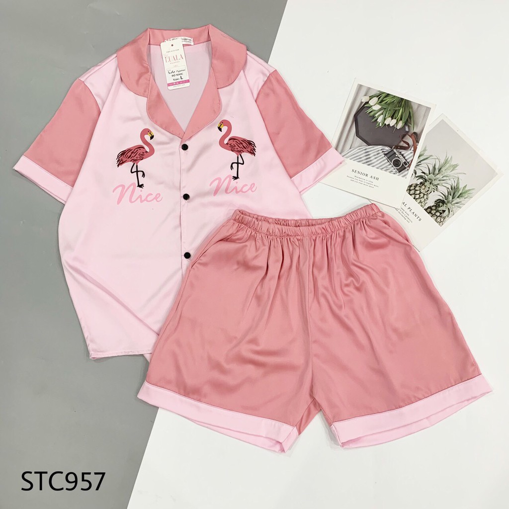 Bán Sỉ Lẻ SLL Pijama Lụa Satin Cao Cấp Mềm Mịn Thấm Hút Mồ Hôi - Bộ Mặc Nhà Cộc Đùi Thiết Kế Tay Dơi Xinh Xắn