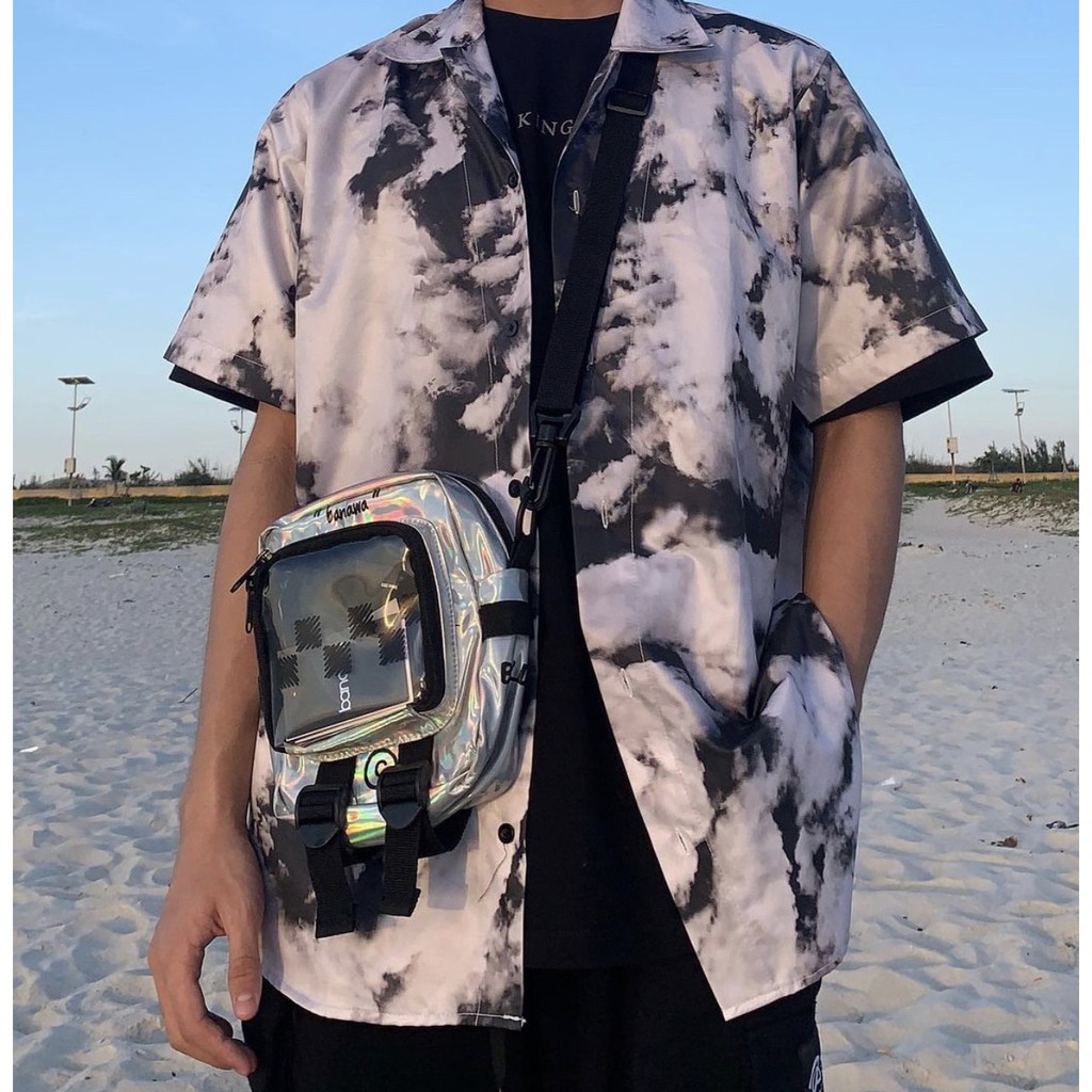 Áo Sơ Mi Hoạ Tiết Mây Cloud Tay Ngắn Cổ Vest Thời Trang Unisex Vải Lụa Chéo | BigBuy360 - bigbuy360.vn