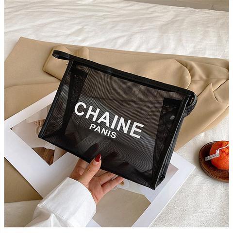 Túi lưới đựng mỹ phẩm in chữ cái màu trắng và đen phong cách Âu Mỹ thanh lịch sành điệu
