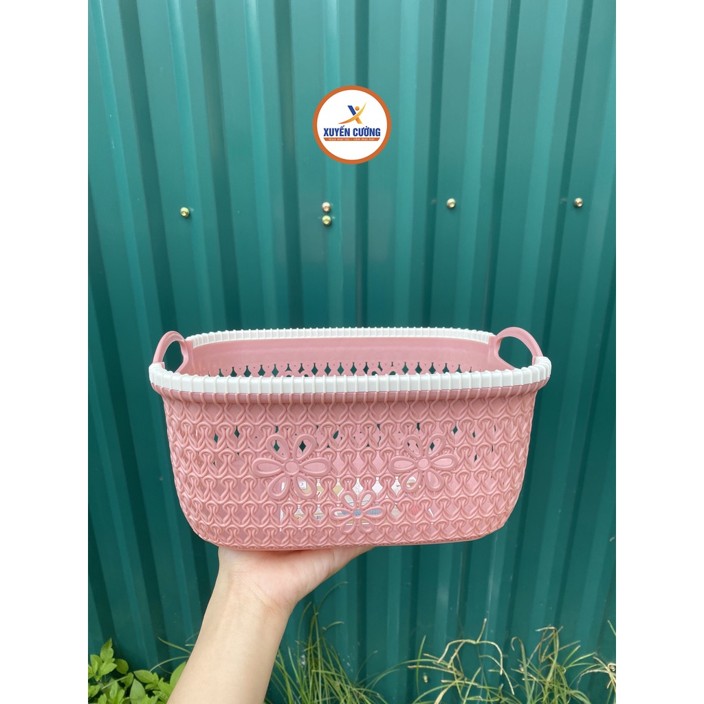Giỏ nhựa việt nhật có quai 3377 và 3378,Rổ nhựa đan giả mây,tiện lợi,siêu xinh,chính hãng